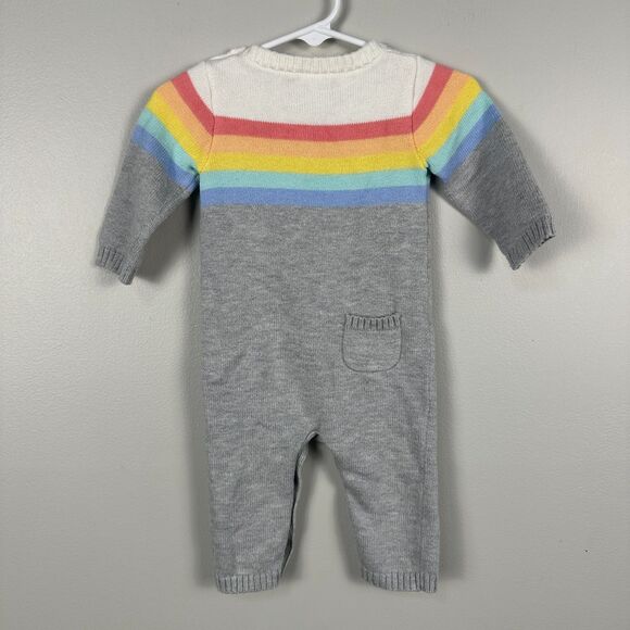 Janie and Jack Baby Boy 3-6 Months Rainbow Stripe Grey Knit Long Sleeve Romper - Picture 2 of 3